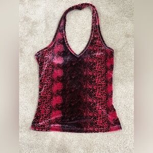 Brand Tag Missing hot pink velour snake print halter top (fits like a xs / s)